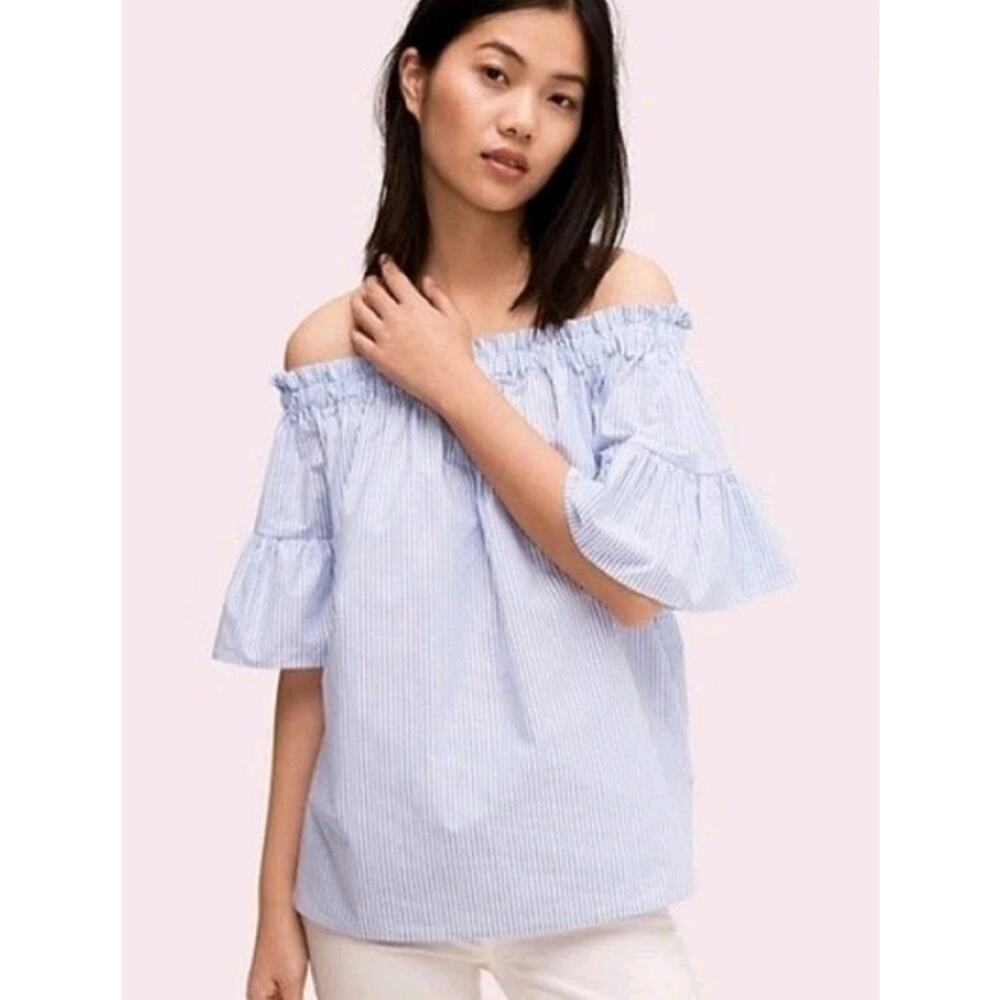 Kate Spade Broome Street Blue and White Stripe Off The Shoulder Top - Picture 1 of 8